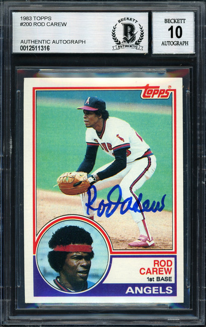 Rod Carew Autographed 1983 Topps Card #200 California Angels Auto Grade 10 Beckett BAS Stock #186067