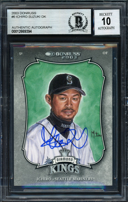 Ichiro Suzuki Autographed 2003 Donruss Diamond Kings Card #6 Seattle Mariners Auto Grade 10 Beckett BAS Stock #189824