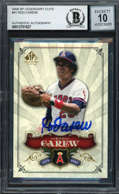 Rod Carew Autographed 2006 SP Legendary Cuts Card #41 California Angels Auto Grade Gem Mint 10 Beckett BAS Stock #192754