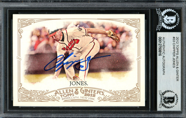 Chipper Jones Autographed 2012 Topps Allen & Ginter Card #33 Atlanta Braves Beckett BAS Stock #193133