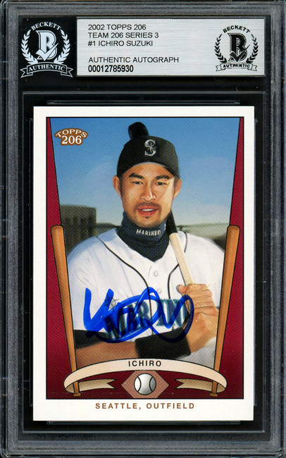 Ichiro Suzuki Autographed 2002 Topps 206 Card #T206-1 Seattle Mariners Beckett BAS Stock #194246