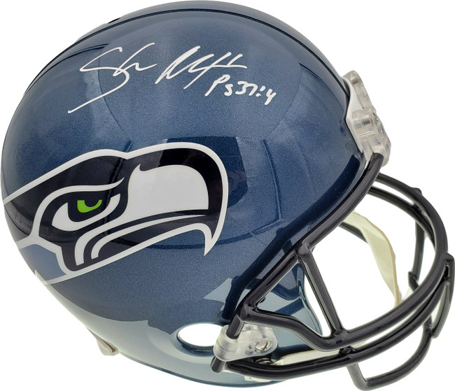 Shaun Alexander Autographed Seattle Seahawks Blue Full Size Replica Helmet Beckett BAS QR Stock #194418