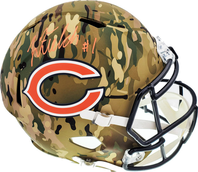 Justin Fields Autographed Chicago Bears Camo Full Size Replica Speed Helmet Beckett BAS QR Stock #194771