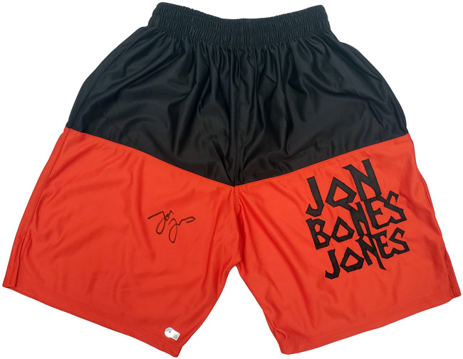 Jon Bones Jones Autographed Red Boxing Trunks Beckett BAS QR Stock #200322