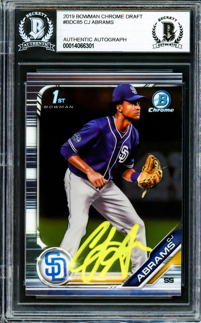 CJ Abrams Autographed 2019 Bowman Chrome Draft Rookie Card #BDC85 San Diego Padres Stock Beckett BAS Stock #202748