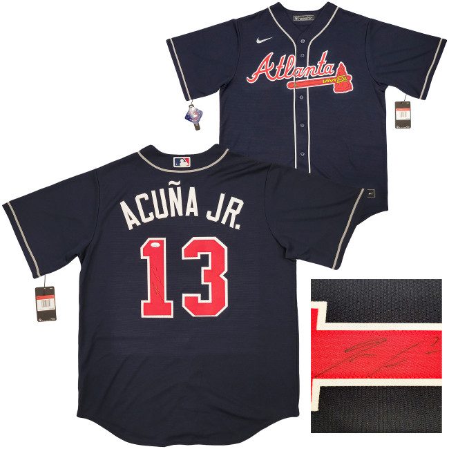 Atlanta Braves Ronald Acuna Jr. Autographed Blue Nike Jersey Size L JSA Stock #205683