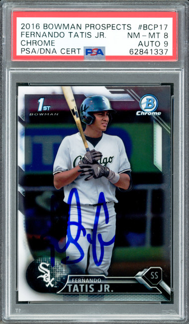 Fernando Tatis Jr. Autographed 2016 Bowman Chrome Prospects Rookie Card #BCP17 San Diego Padres PSA 8 Auto Grade Mint 9 PSA/DNA Stock #208581