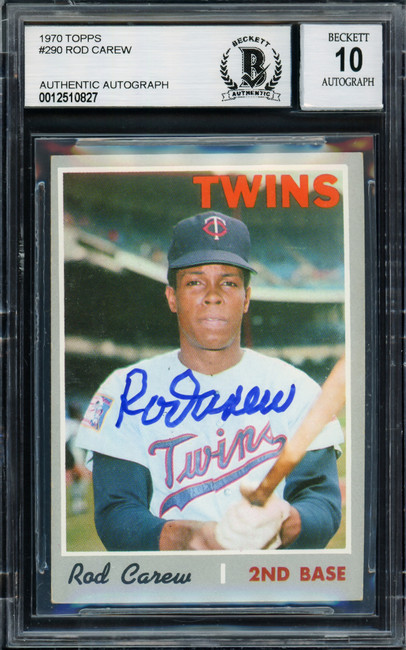 Rod Carew Autographed 1970 Topps Card #290 Minnesota Twins Auto Grade Gem Mint 10 Beckett BAS Stock #211233