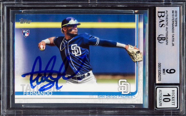 Fernando Tatis Jr. Autographed 2019 Topps Rookie Card #410 San Diego Padres BGS 9 Auto Grade Gem Mint 10 Beckett BAS Stock #212277