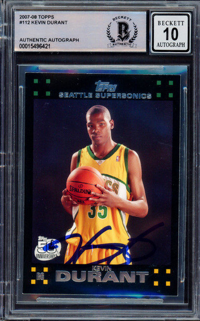 Kevin Durant Autographed 2007 Topps Rookie Card #112 Seattle Sonics Auto Grade Gem Mint 10 On Card Signature Beckett BAS Stock #214681