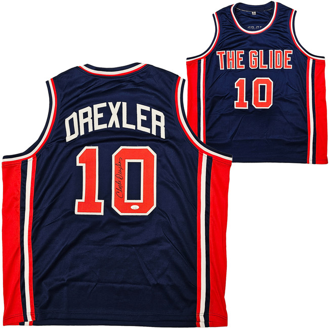 Team USA Clyde Drexler Autographed Blue Jersey JSA Stock #215755