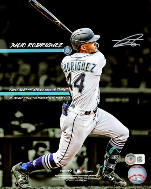 Julio Rodriguez Autographed 8X10 Photo Seattle Mariners First Hit Beckett BAS QR Stock #219038