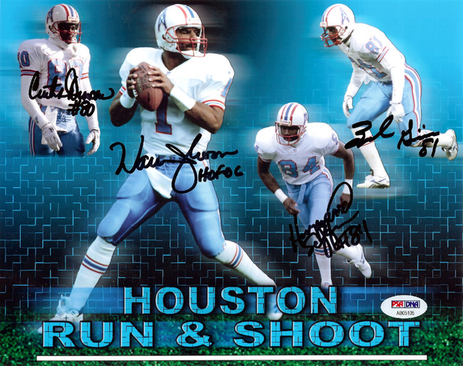 Houston Oilers Run & Shoot Autographed 8x10 Photo "HOF 06" With 4 Signatures Including Warren Moon PSA/DNA Stock #105448