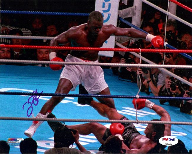 James "Buster" Douglas Autographed 8x10 Photo Vs. Tyson In Blue PSA/DNA Stock #105964