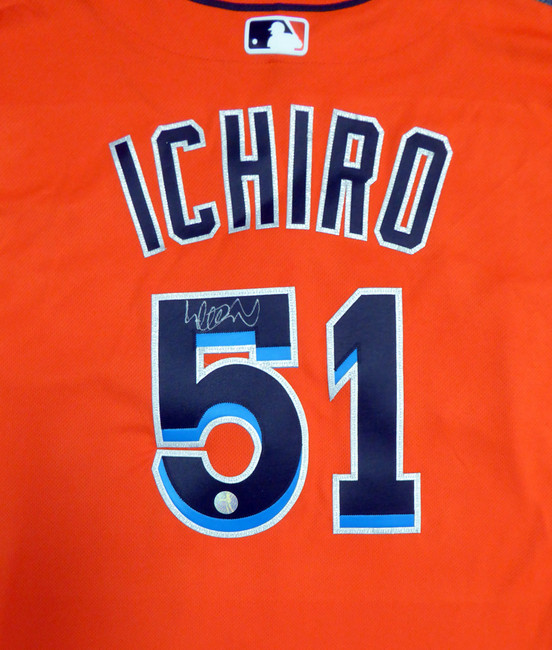 Miami Marlins Ichiro Suzuki Autographed Orange Majestic Authentic Flex Base Jersey Size 48 IS Holo Stock #111455