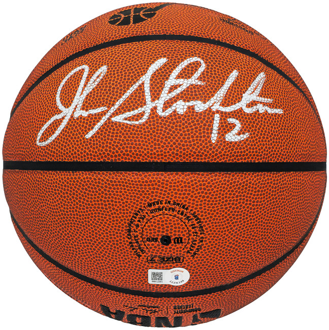 John Stockton Autographed Composite Leather Utah Jazz Logo Basketball Beckett BAS Witness Stock #224366