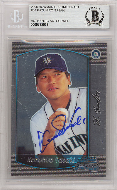 Kazuhiro Sasaki Autographed 2000 Bowman Chrome Rookie Card #58 Seattle Mariners Beckett BAS Stock #120871