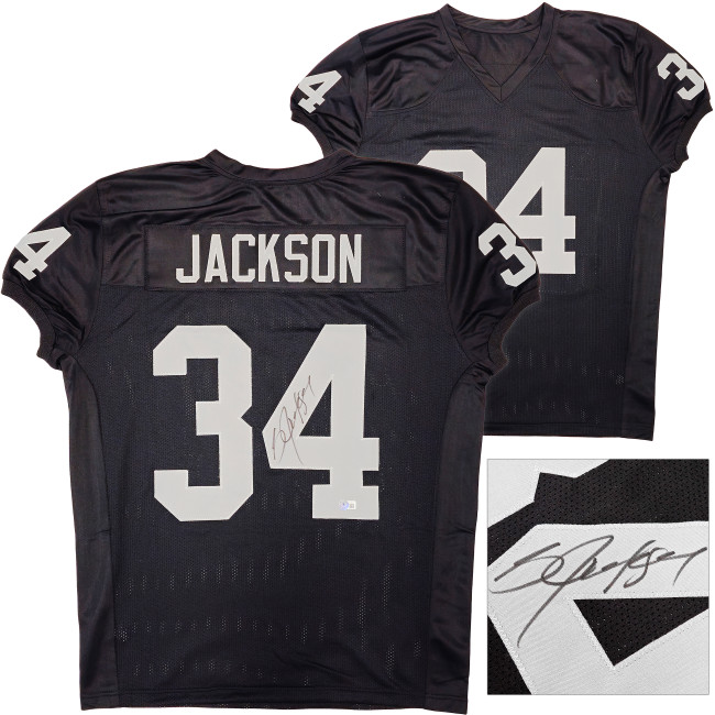 Oakland Raiders Bo Jackson Autographed Black Pro Cut Jersey Beckett BAS Witness Stock #226320