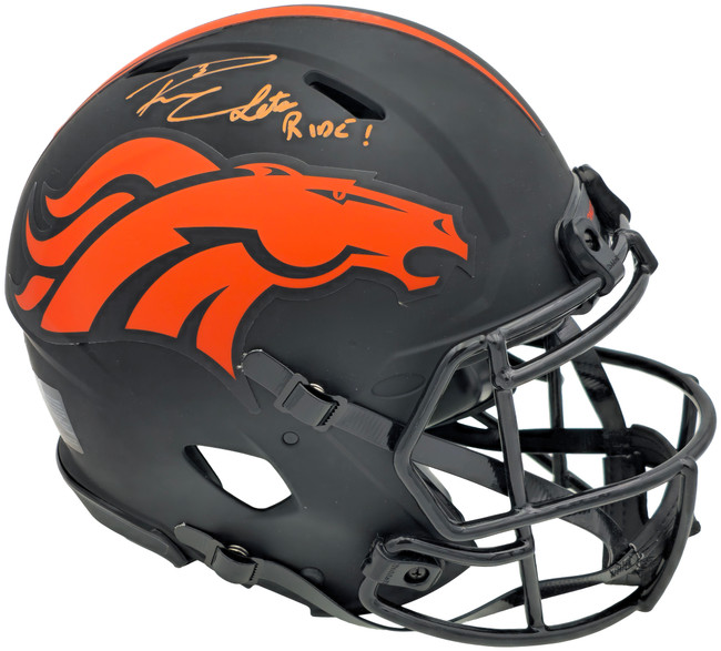 Russell Wilson Autographed Denver Broncos Eclipse Black Full Size Authentic Speed Helmet "Lets Ride" Fanatics Holo Stock #227930