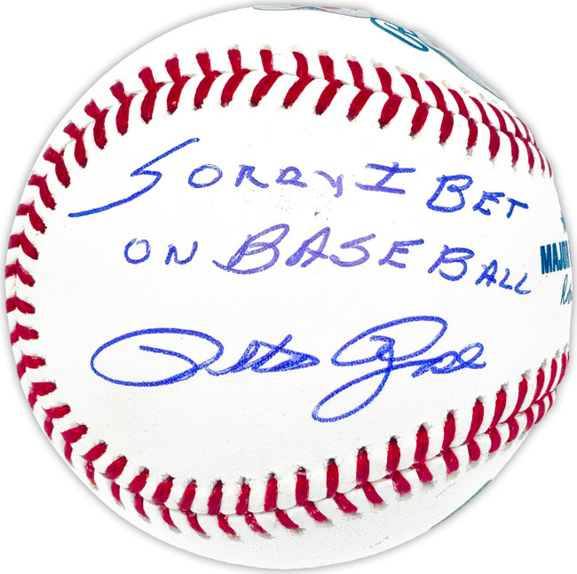 Pete Rose Autographed Official MLB Baseball Cincinnati Reds "Sorry I Bet On Baseball" Beckett BAS Witness Stock #227962