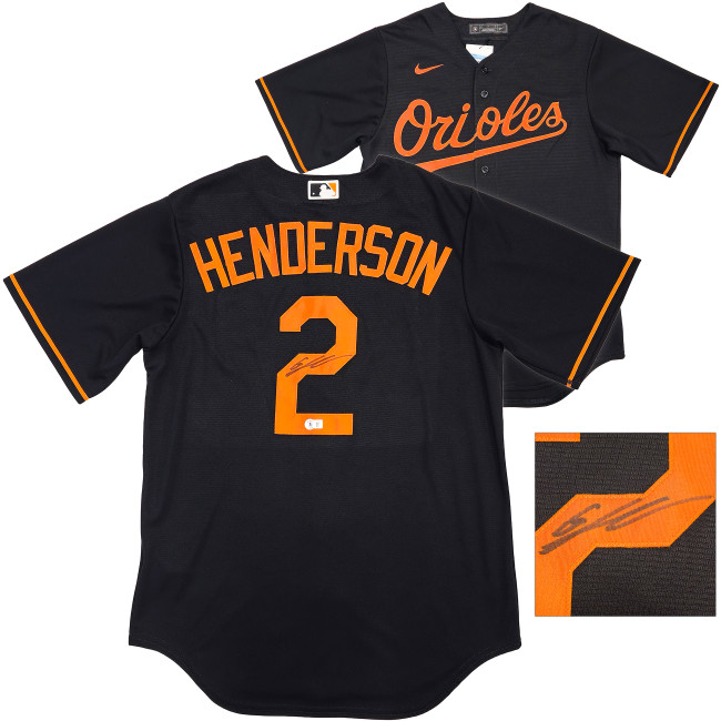 Baltimore Orioles Gunnar Henderson Autographed Black Nike Jersey Size M Beckett BAS Witness Stock #228959