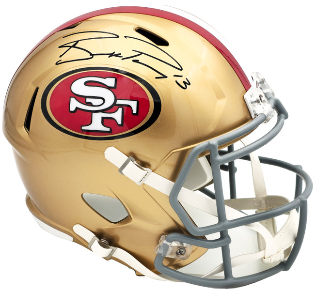 Brock Purdy Autographed San Francisco 49ers Gold Full Size Replica Speed Helmet Fanatics Holo Stock #230008