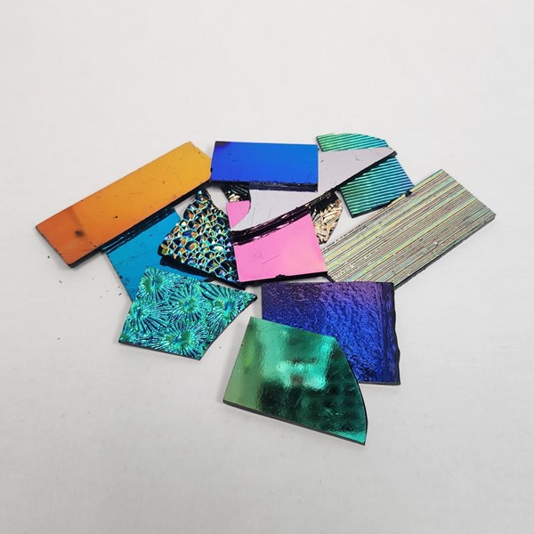 Assorted Dichroic on Black Glass Pieces - 90 COE, Made in America, 2 OZ.