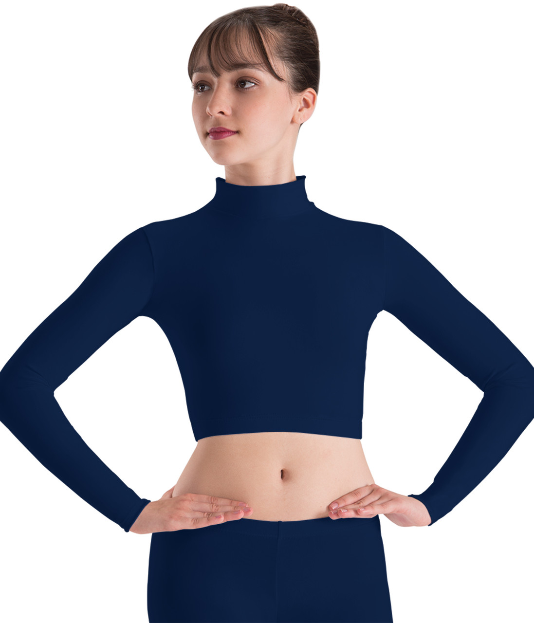 Women's Long-Sleeve Mesh Crepe Mockneck Bodysuit