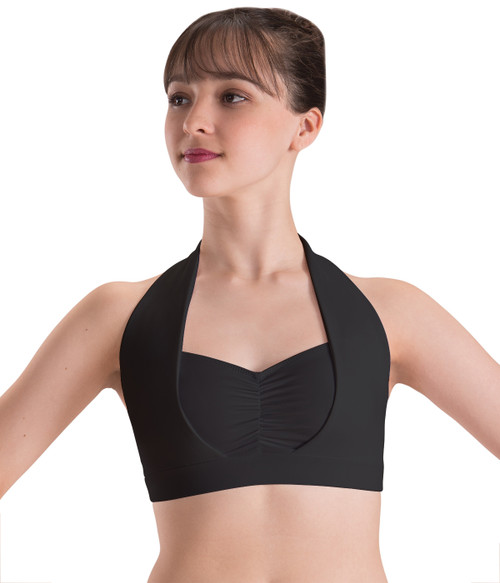 Pinch Front Overlay Halter Bra Top - Motionwear