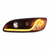 Black Projection Headlight W/LED Dual Function Light Bar For Peterbilt 386 (2005-2015) & 387 (1999-2010)- Driver