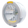 Stainless Steel Bullet Half Moon Headlight H4 With 10 Amber LED & Dual Mode LED Signal-Amber Lens