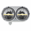 Stainless Dual Headlight With 9 LED Bulb & Amber LED Position Light Bar For Peterbilt 359 - Driver