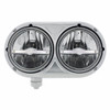 Stainless Dual Headlight With 9 LED Bulb & White LED Position Light Bar For Peterbilt 359- Driver