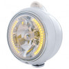 Stainless Steel Guide 682-C Headlight H4 With 34 Amber LED & LED Signal - Clear Lens