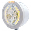 Stainless Steel Bullet Half Moon Headlight H4 With Amber LED & Dual Mode LED Signal-Clear Lens