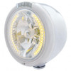 Stainless Steel Classic Half Moon Headlight H4 With Amber LED & Dual Mode LED Signal-Clear Lens