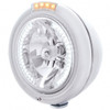 Stainless Steel Classic Headlight H4 With 34 White LED & Dual Mode LED Signal - Clear Lens