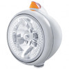 Stainless Steel Guide 682-C Headlight H4 With White LED & Original Style LED Signal - Amber Lens