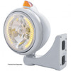 Chrome Guide 682-C Headlight H4 With Amber LED & Original Style LED Signal - Amber Lens