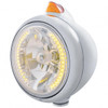 Chrome Guide 682-C Headlight H4 With Amber LED & Original Style LED Signal - Amber Lens