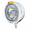 SS Classic Embossed Stripe Headlight H4 With Amber LED & Dual Mode LED Signal -Amber Lens
