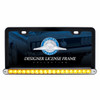Black License Plate Frame With 19 LED 12" Reflector Light Bar - Amber LED/Clear Lens