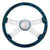 18" 4 Spoke Skull Steering Wheel With Matching Skull Horn Bezel - Blue