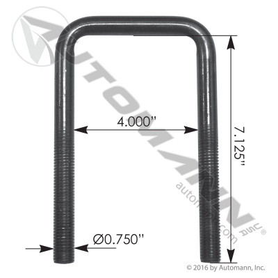 U Bolt SQ 3/4 X 4 X 7-1/8in 10TPI Volvo