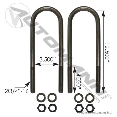 U Bolt Kit 3/4in X 3-1/2in X 12-1/2in
