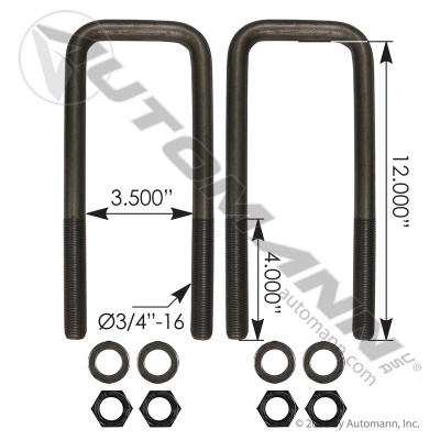 U Bolt Kit SQ 3/4in X 3-1/2in X 12-1/2in