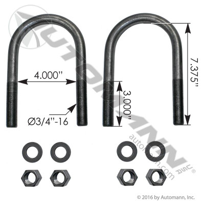 U Bolt Kit RND 3/4in X 4in X 7-3/8in