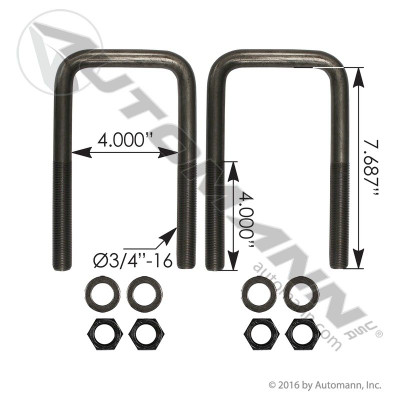 U Bolt Kit 3/4 X 4 X 7-11/16in 10T Volvo