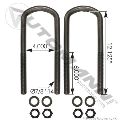 U Bolt Kit 7/8in X 4in X 12-1/8in Ford
