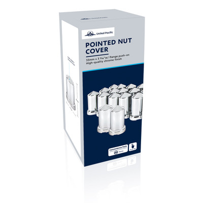 33mm X 3-3/16" Chrome Plastic Pointed Nut Covers With Flange - Push-On (Color Box Of 20)